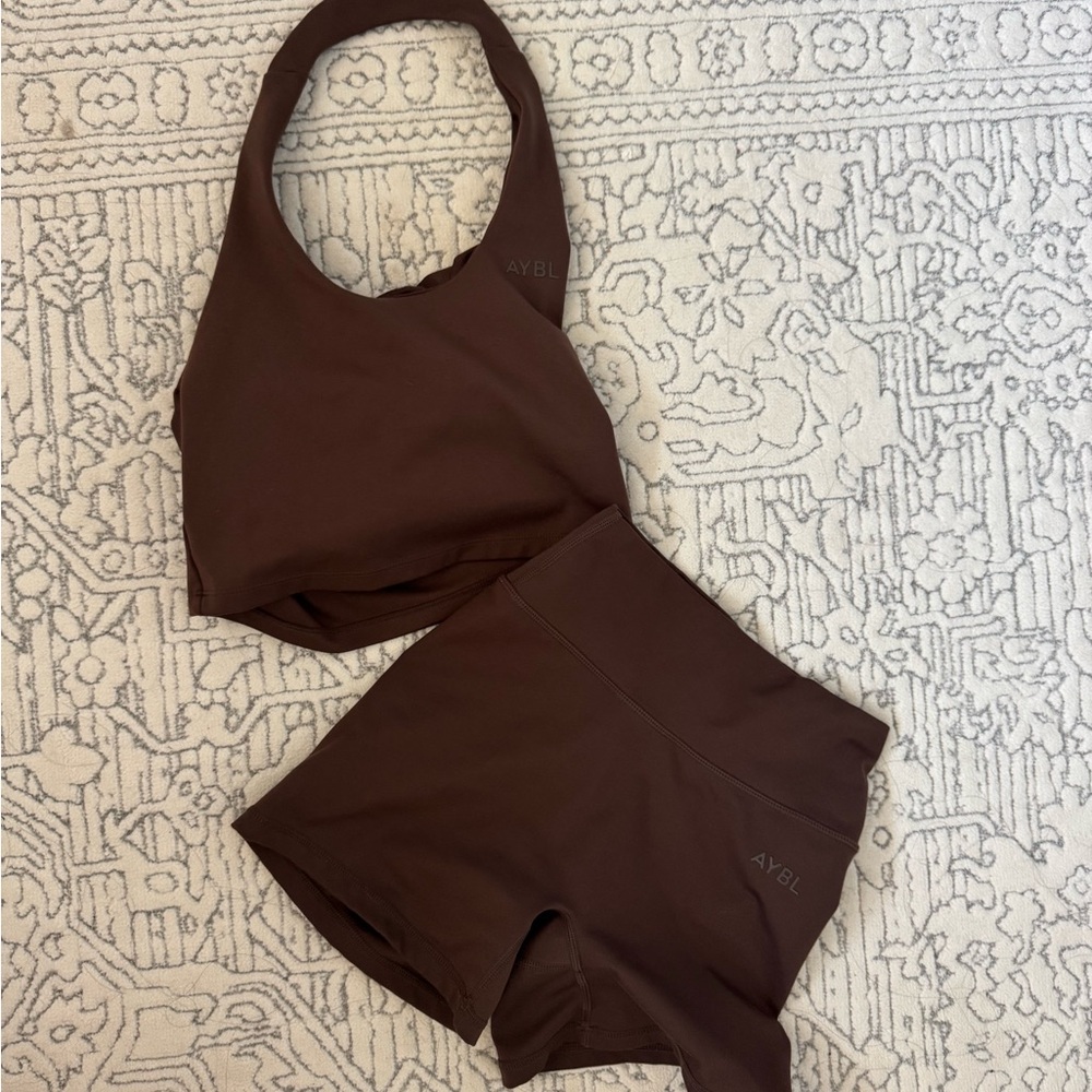 Brown Sports Bra and Shorts Set